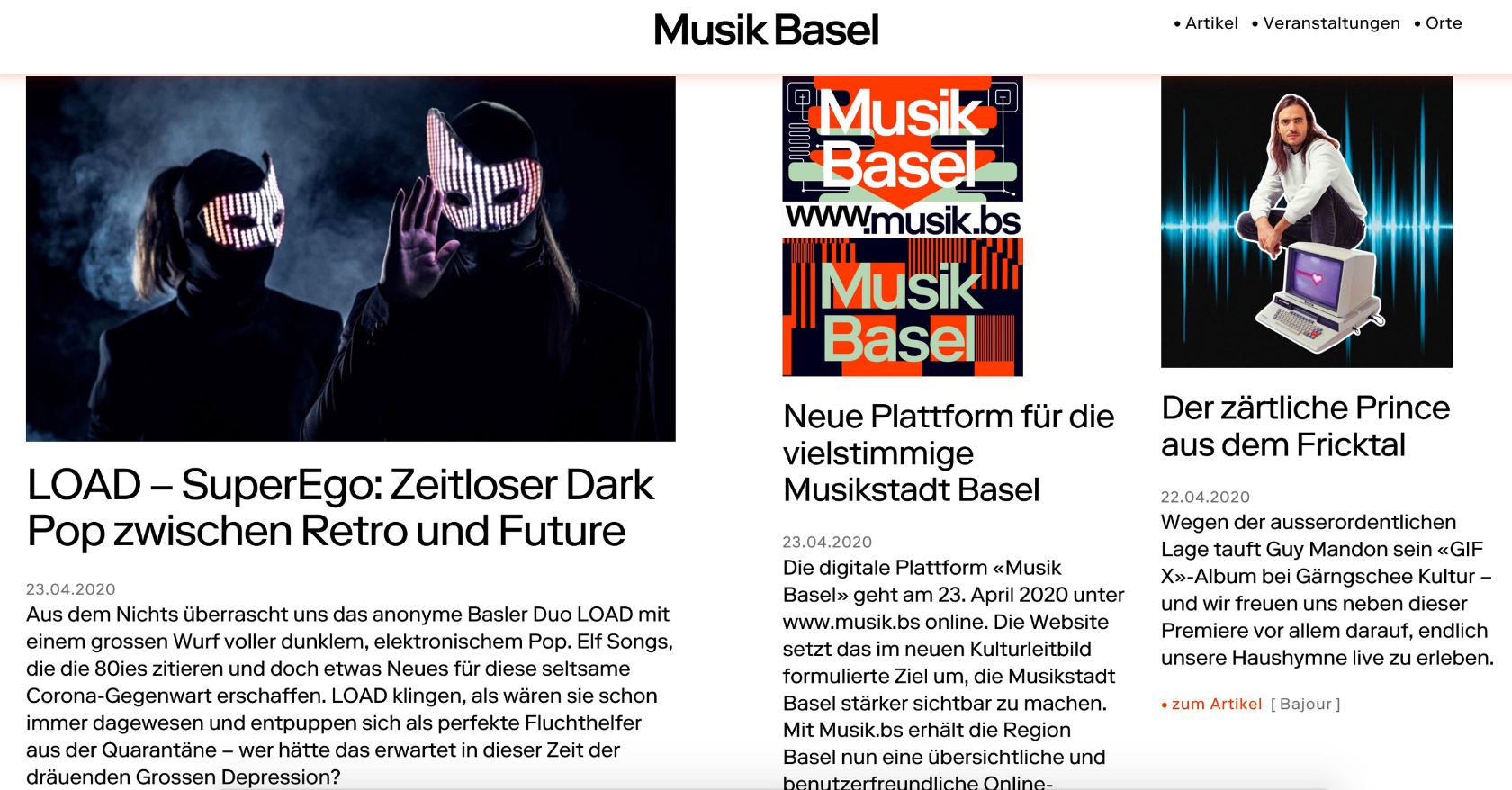 Musik Basel ist online: Startseite von www.musik.bs © 2020